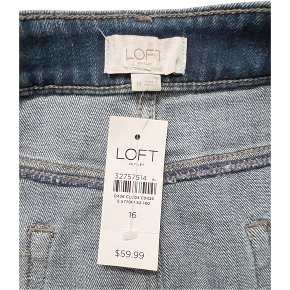 Loft Stretch Distressed Denim Raw Hem Jean Skirt Size 16 NWT - Picture 3 of 4